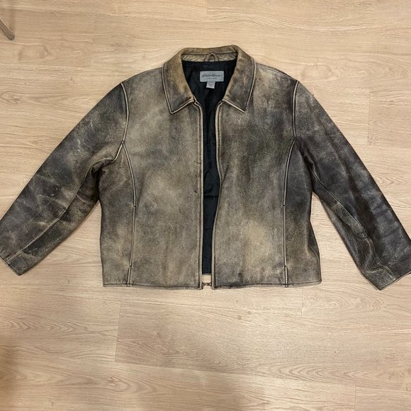 Eddie Bauer Genuine Distressed Brown Leather Jacket - Picture 2 of 8